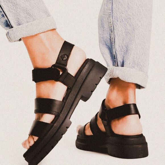 Timberland London Vibe 3 Ankle Sandals – Black Leather Y2K Minimalist (7) - Picture 1 of 8